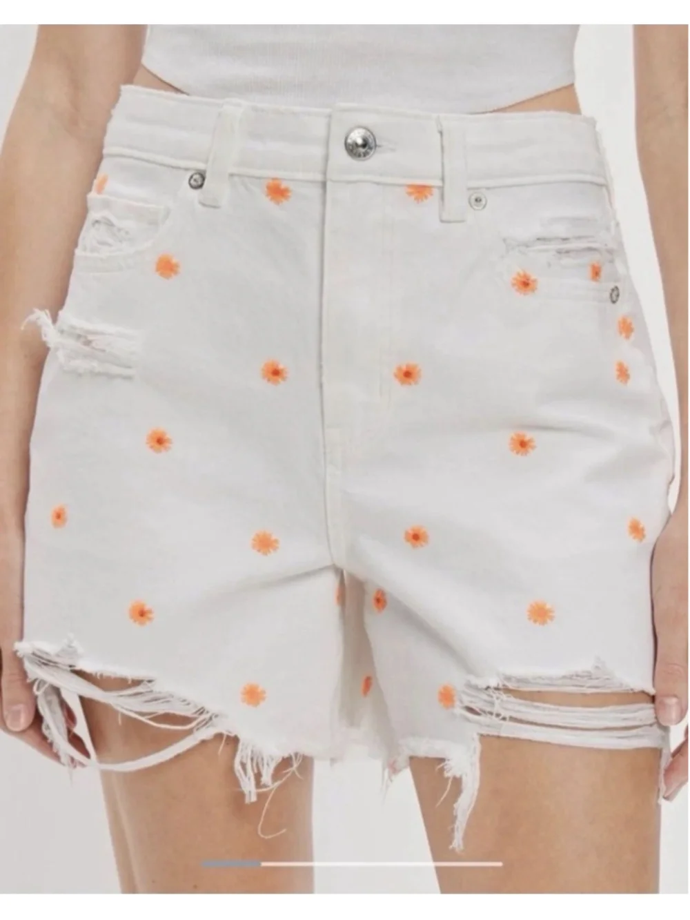American Eagle NWT 4/27 White Floral Embroidered Highest Rise Baggy Short Cutoff